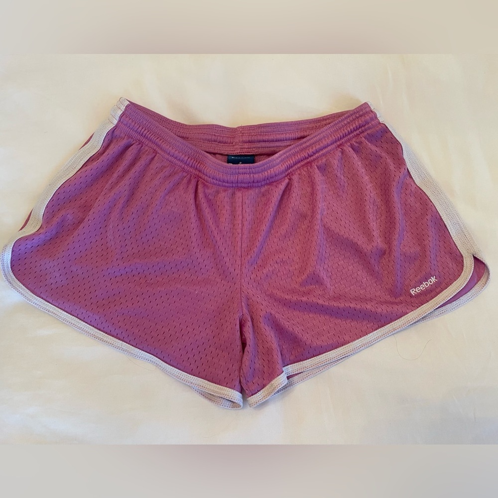 Reebok Pink Athletic Shorts, White Stripe Detail - Size S